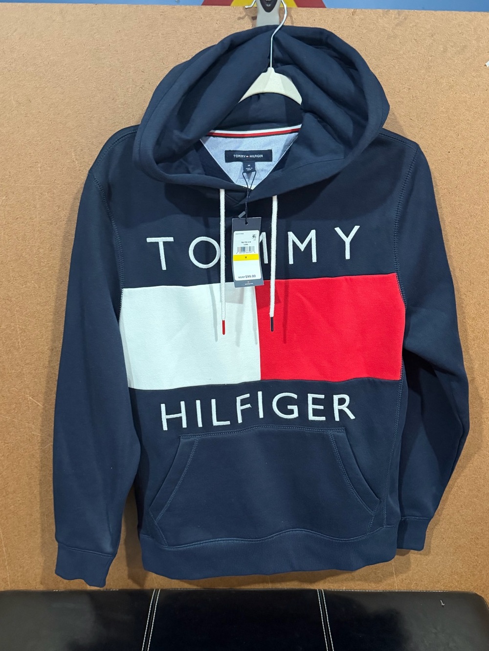 Tommy Hilfiger Navy Hoodie with Red / White Logo embroidered Block. Side M. NWT